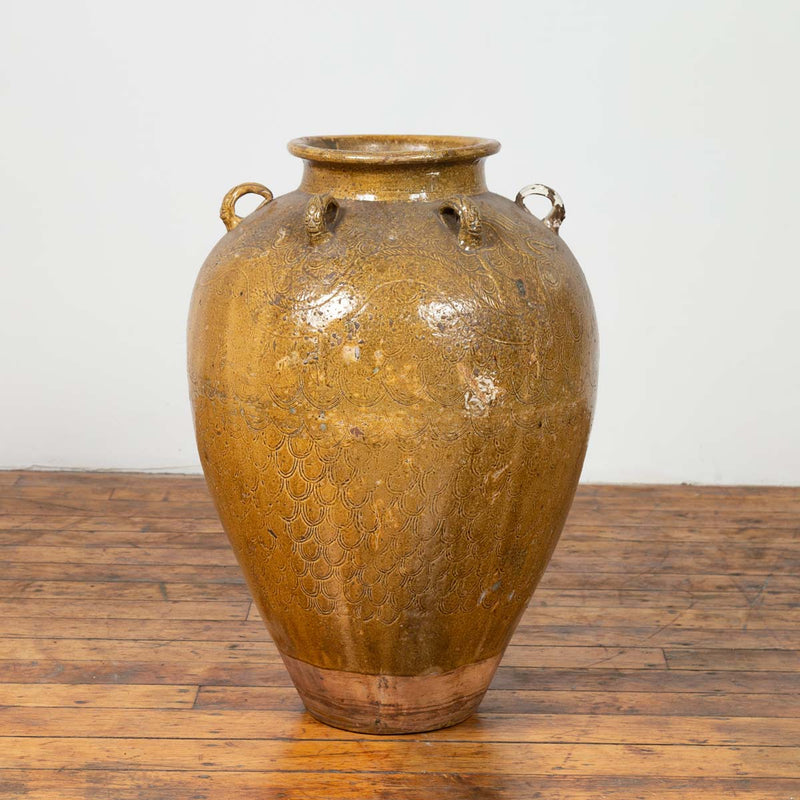 19th Century South-Eastern Martaban Water Jar with Dragon Motifs and Handles-YN6450-2. Asian & Chinese Furniture, Art, Antiques, Vintage Home Décor for sale at FEA Home