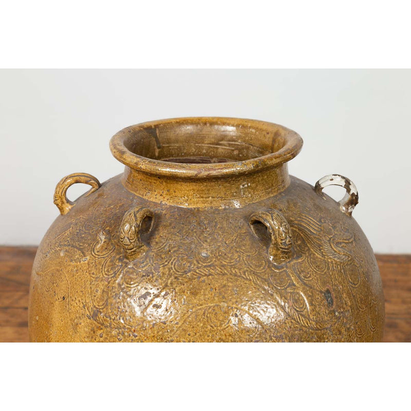 19th Century South-Eastern Martaban Water Jar with Dragon Motifs and Handles-YN6450-4. Asian & Chinese Furniture, Art, Antiques, Vintage Home Décor for sale at FEA Home