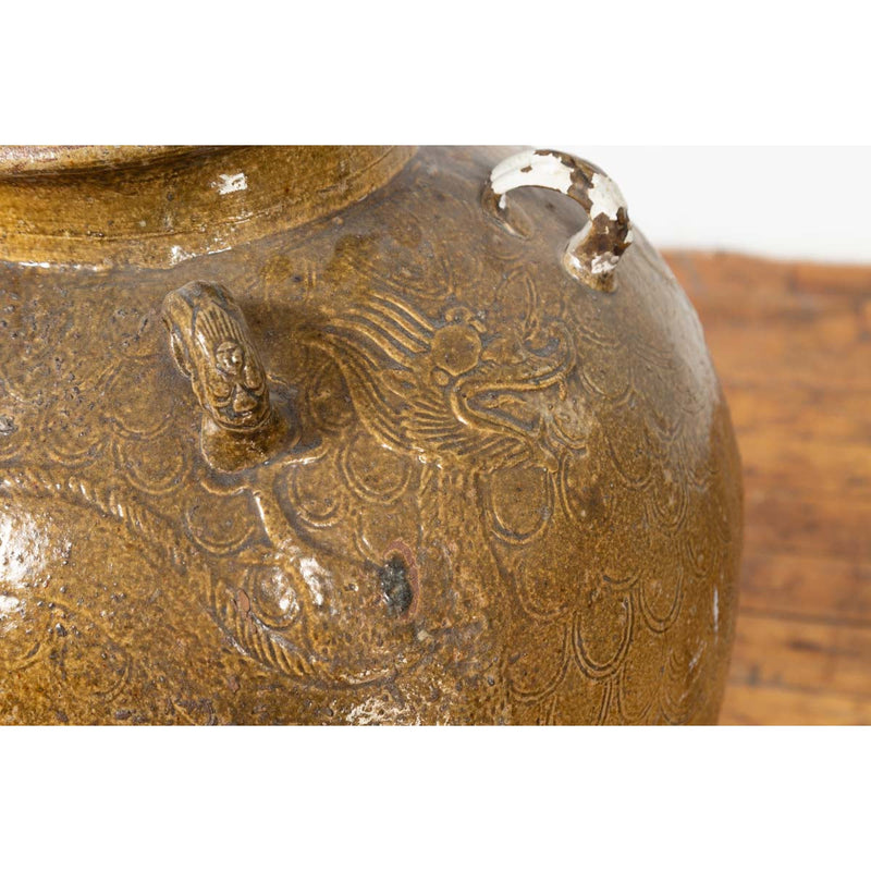 19th Century South-Eastern Martaban Water Jar with Dragon Motifs and Handles-YN6450-5. Asian & Chinese Furniture, Art, Antiques, Vintage Home Décor for sale at FEA Home