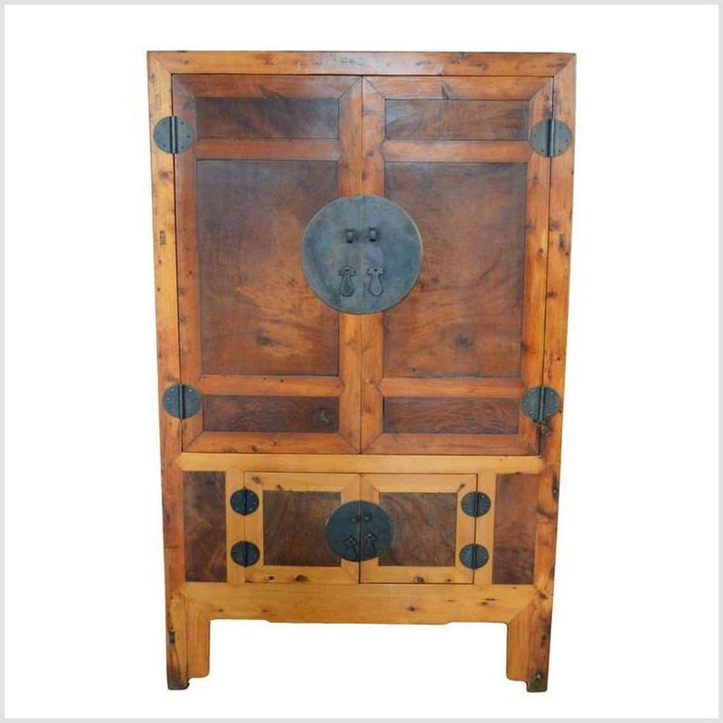 19th Century Chinese Antique Armoire with Burl Wood Panels and Brass Hardware- Asian Antiques, Vintage Home Decor & Chinese Furniture - FEA Home
