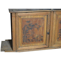 19th Century Chinese Four-Door Low Wooden Cabinet with Hand-Painted Scenes