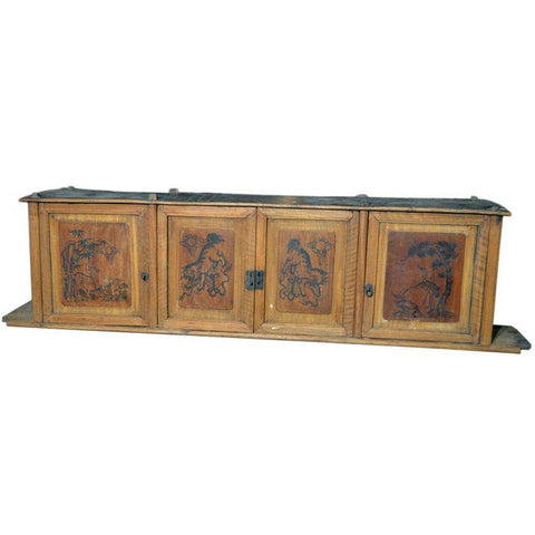 19th Century Chinese Four-Door Low Wooden Cabinet with Hand-Painted Scenes-YN5898-1. Asian & Chinese Furniture, Art, Antiques, Vintage Home Décor for sale at FEA Home