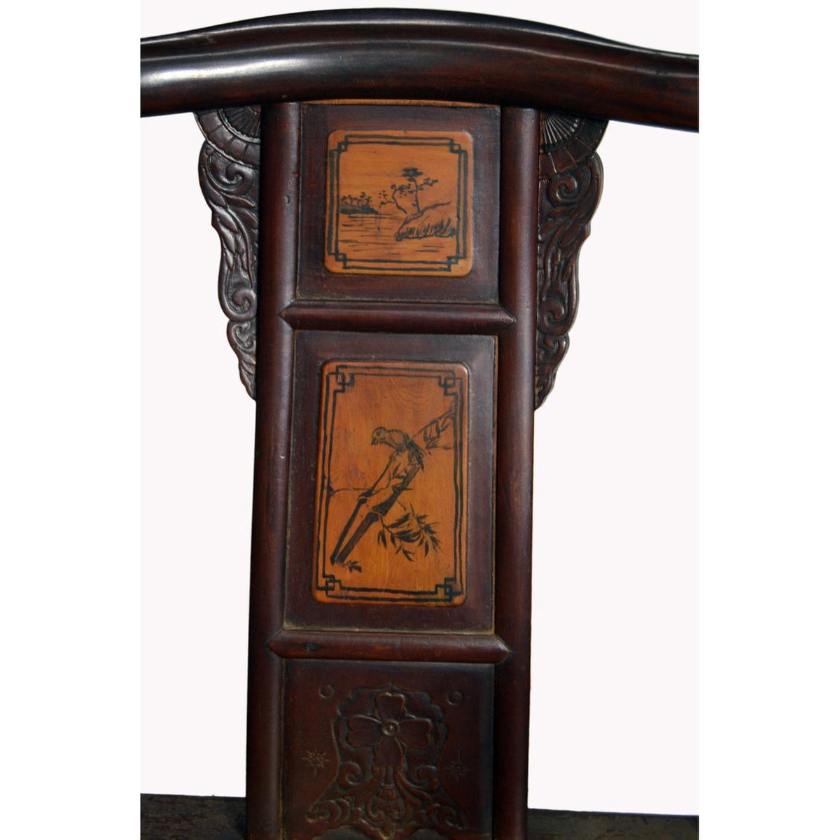 19th Century Chinese Hand-Carved Yumu Wood Armchair with Painted Scenes-2. Asian & Chinese Furniture, Art, Antiques, Vintage Home Décor for sale at FEA Home