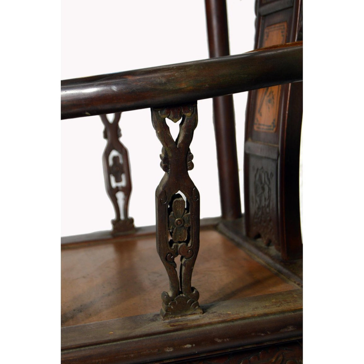 19th Century Chinese Hand-Carved Yumu Wood Armchair with Painted Scenes-5. Asian &amp; Chinese Furniture, Art, Antiques, Vintage Home Décor for sale at FEA Home