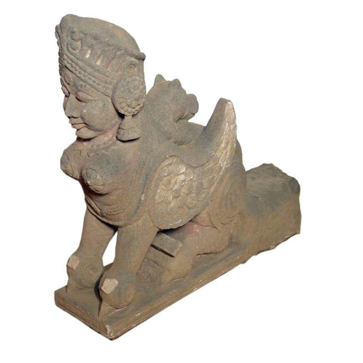 19th Century Hand-Carved Stone Sphinx Sculpture with Tiara and Earrings-11. Asian &amp; Chinese Furniture, Art, Antiques, Vintage Home Décor for sale at FEA Home