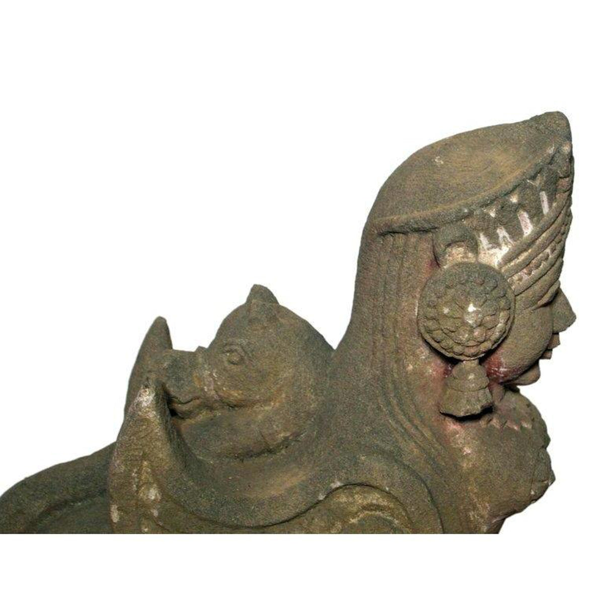 19th Century Hand-Carved Stone Sphinx Sculpture with Tiara and Earrings-2. Asian & Chinese Furniture, Art, Antiques, Vintage Home Décor for sale at FEA Home