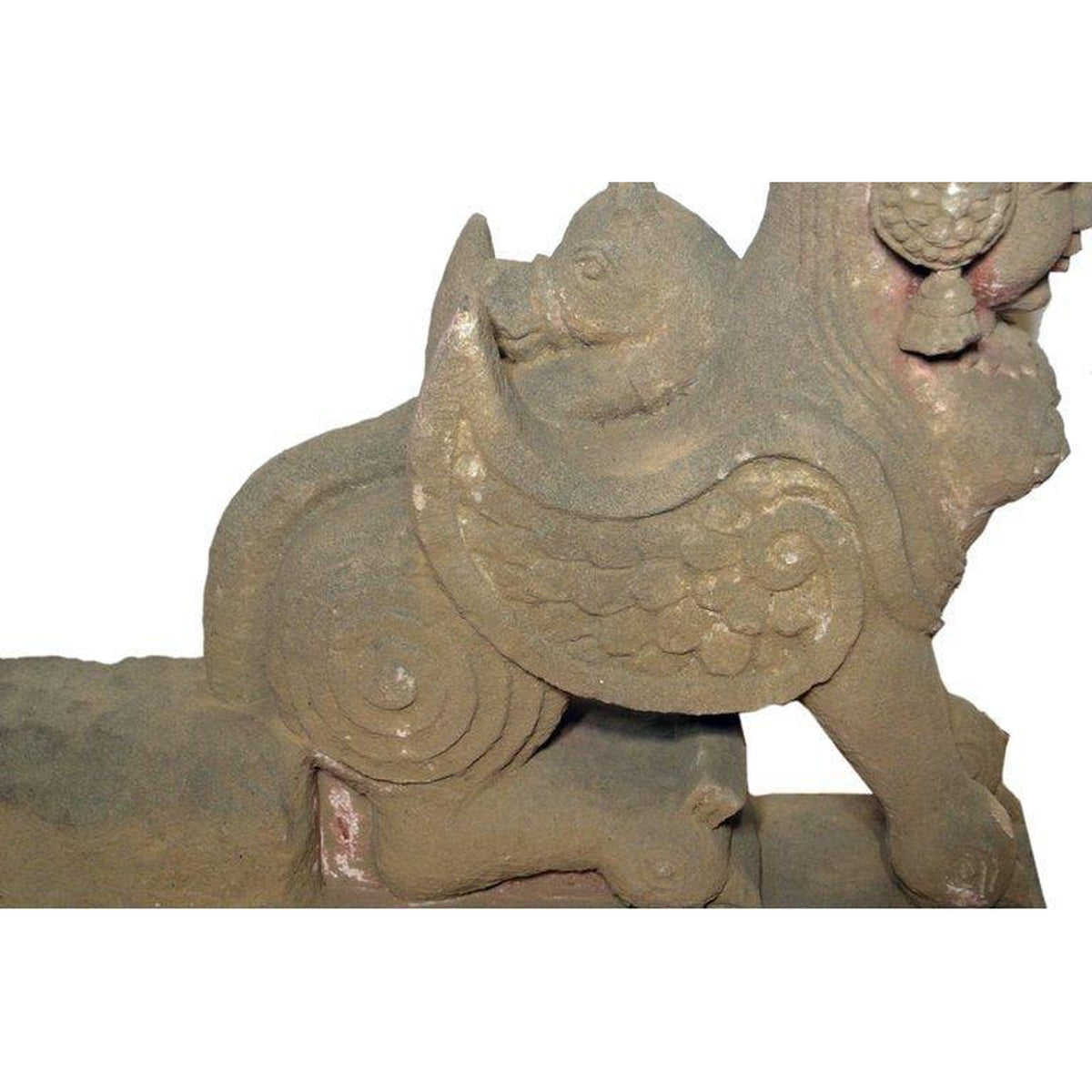 19th Century Hand-Carved Stone Sphinx Sculpture with Tiara and Earrings-3. Asian &amp; Chinese Furniture, Art, Antiques, Vintage Home Décor for sale at FEA Home