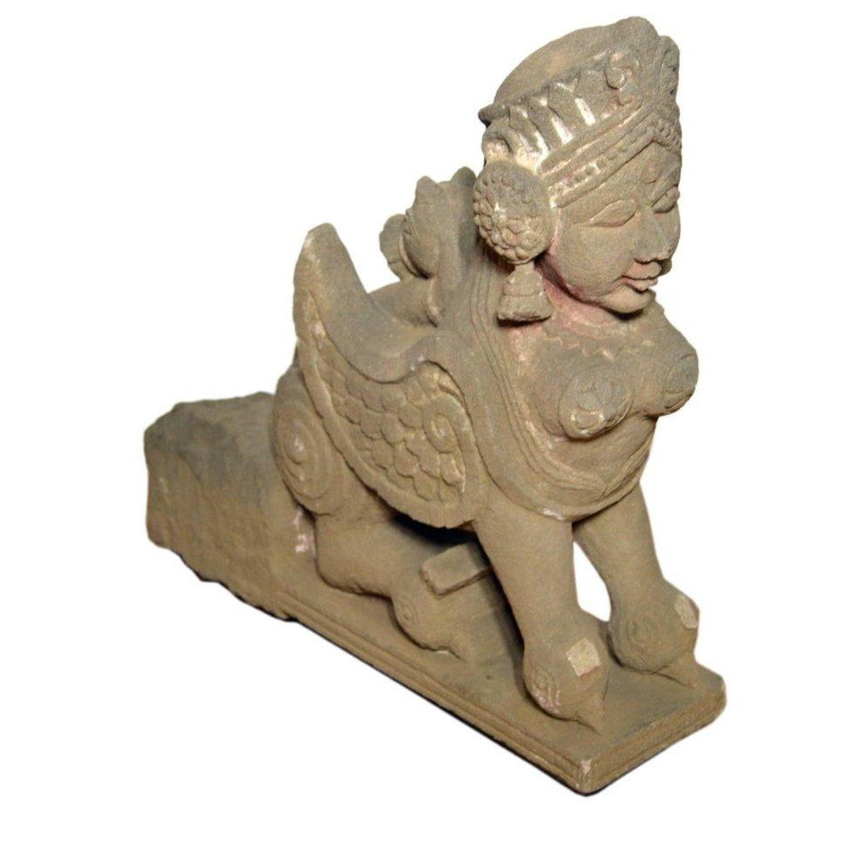 19th Century Hand-Carved Stone Sphinx Sculpture with Tiara and Earrings-5. Asian &amp; Chinese Furniture, Art, Antiques, Vintage Home Décor for sale at FEA Home