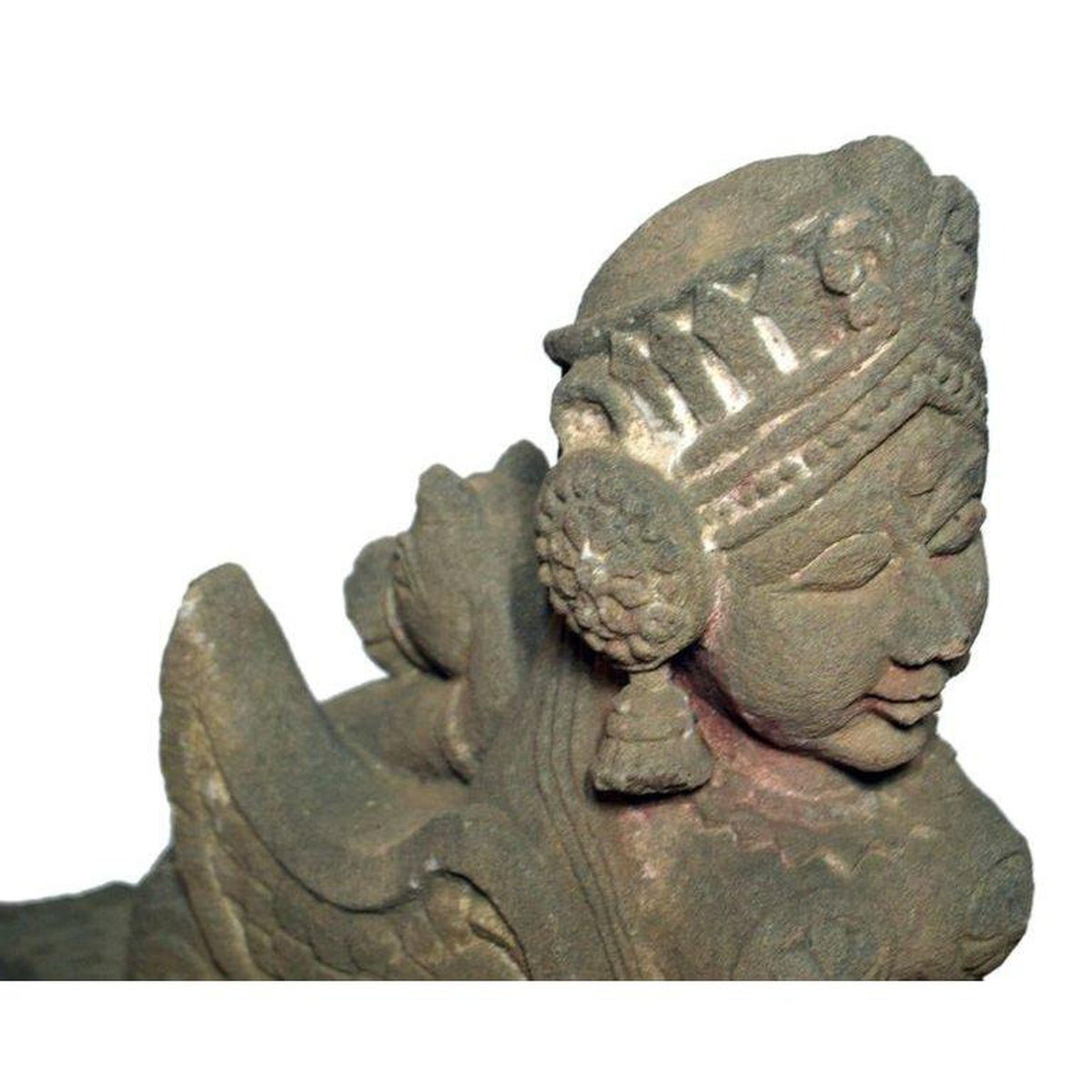 19th Century Hand-Carved Stone Sphinx Sculpture with Tiara and Earrings-6. Asian &amp; Chinese Furniture, Art, Antiques, Vintage Home Décor for sale at FEA Home