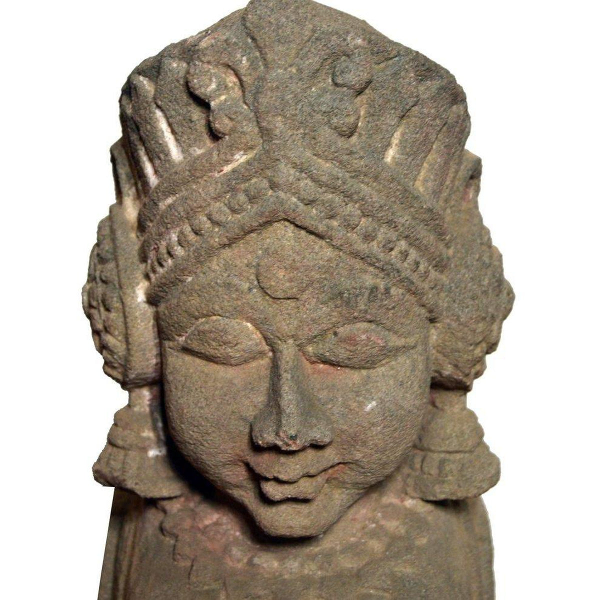 19th Century Hand-Carved Stone Sphinx Sculpture with Tiara and Earrings-8. Asian &amp; Chinese Furniture, Art, Antiques, Vintage Home Décor for sale at FEA Home