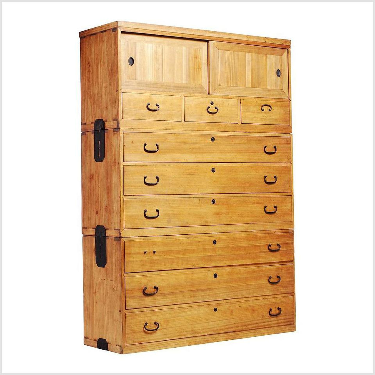 19th Century Japanese Kiri Wood Tansu Chest with Sliding Panels-2. Asian & Chinese Furniture, Art, Antiques, Vintage Home Décor for sale at FEA Home