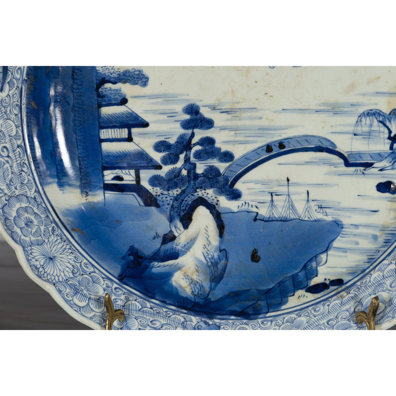 19th Century Japanese Porcelain Imari Plate with Painted Blue and White Décor-YNE865-11. Asian & Chinese Furniture, Art, Antiques, Vintage Home Décor for sale at FEA Home