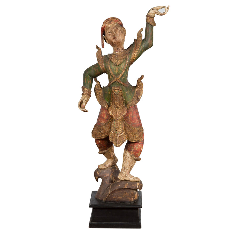 19th Century Balinese Hand-Carved and Painted Wooden Sculpture of a Young Dancer-YN2696-1. Asian & Chinese Furniture, Art, Antiques, Vintage Home Décor for sale at FEA Home