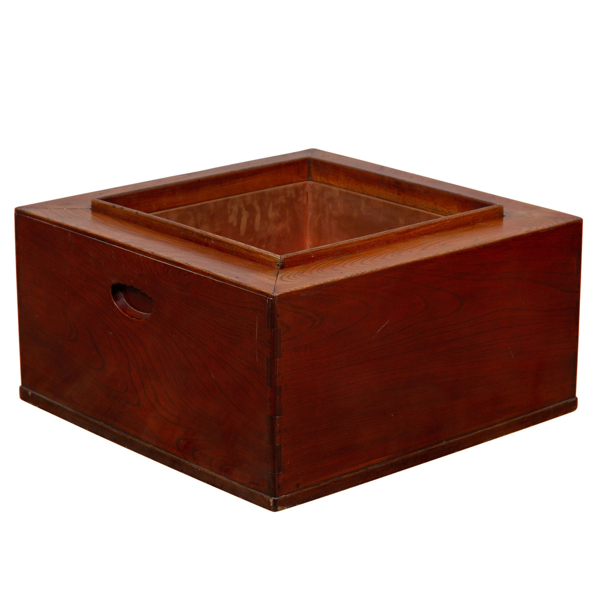 Japanese 19th Century Keyaki Wood Rectangular Hibachi with Copper Liner-1. Asian & Chinese Furniture, Art, Antiques, Vintage Home Décor for sale at FEA Home