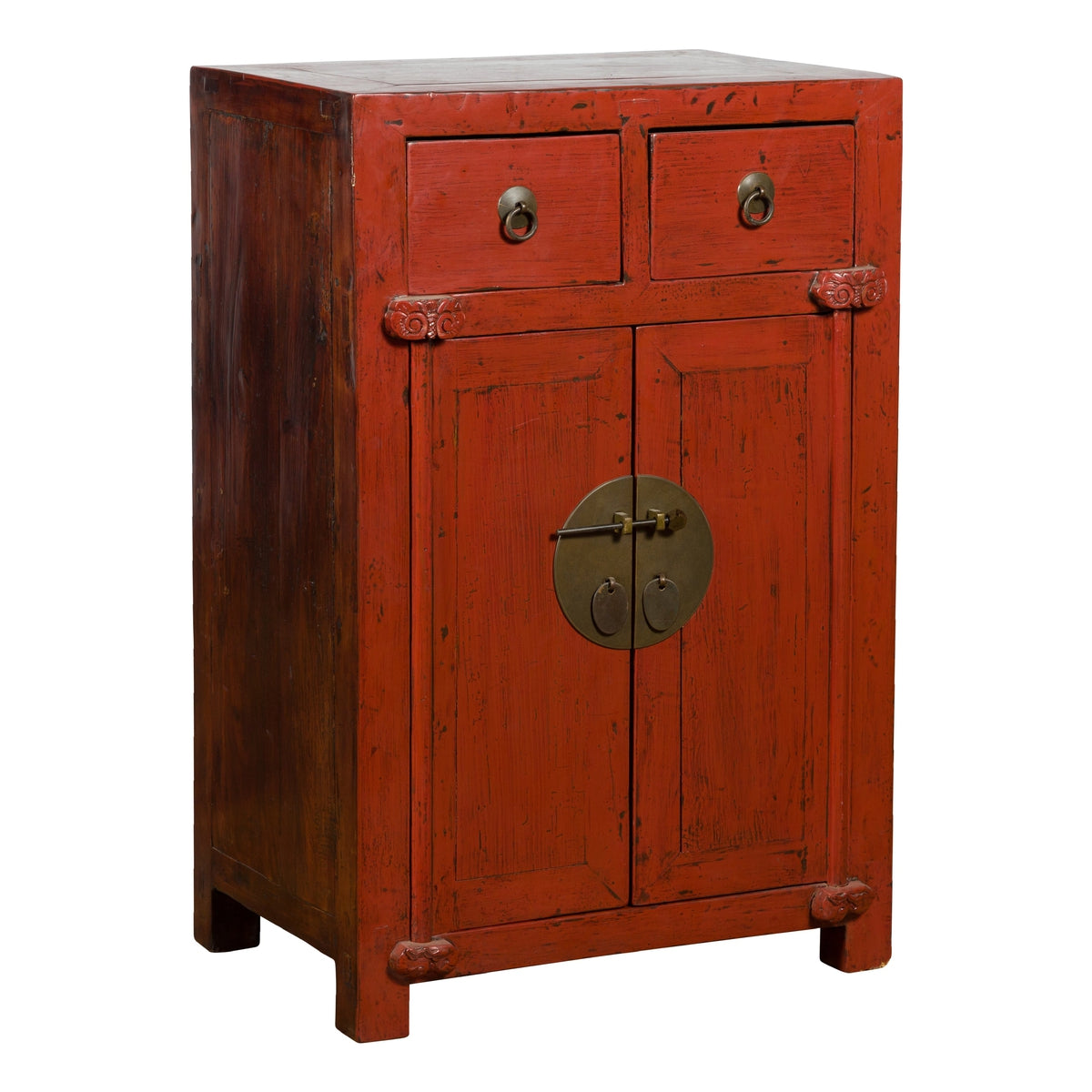 19th Century Qing Dynasty Red Lacquer Small Cabinet with Doors and Drawers-1. Asian & Chinese Furniture, Art, Antiques, Vintage Home Décor for sale at FEA Home