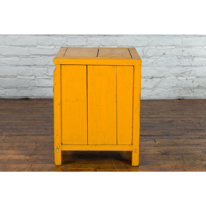 20th Century Vintage Bedside Cabinet with Yellow Lacquer and Lift Top-YN1507-12. Asian & Chinese Furniture, Art, Antiques, Vintage Home Décor for sale at FEA Home