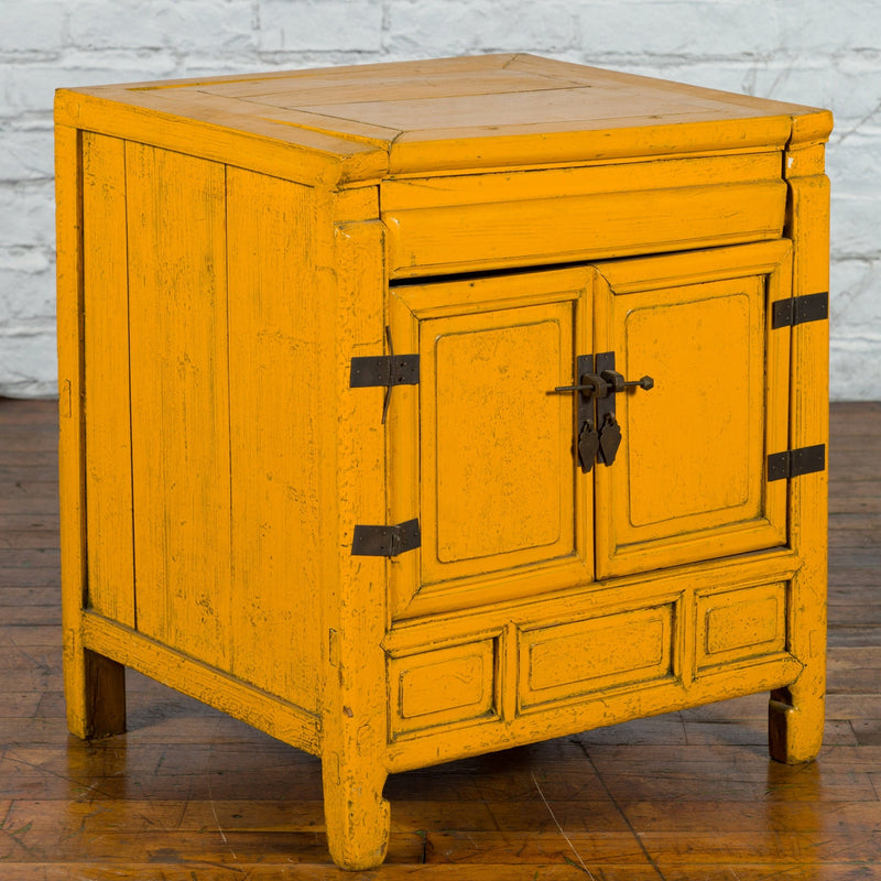 20th Century Vintage Bedside Cabinet with Yellow Lacquer and Lift Top-YN1507-3. Asian & Chinese Furniture, Art, Antiques, Vintage Home Décor for sale at FEA Home