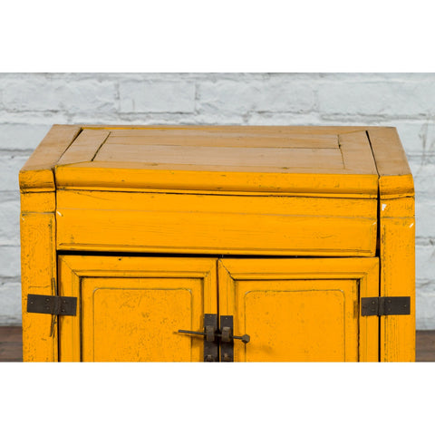 20th Century Vintage Bedside Cabinet with Yellow Lacquer and Lift Top-YN1507-5. Asian & Chinese Furniture, Art, Antiques, Vintage Home Décor for sale at FEA Home