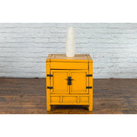20th Century Vintage Bedside Cabinet with Yellow Lacquer and Lift Top