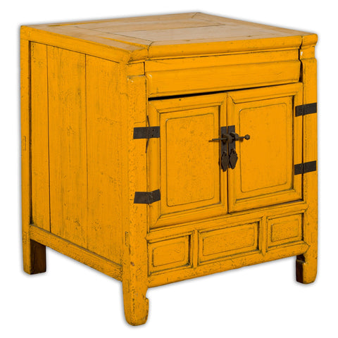 20th Century Vintage Bedside Cabinet with Yellow Lacquer and Lift Top-YN1507-1. Asian & Chinese Furniture, Art, Antiques, Vintage Home Décor for sale at FEA Home