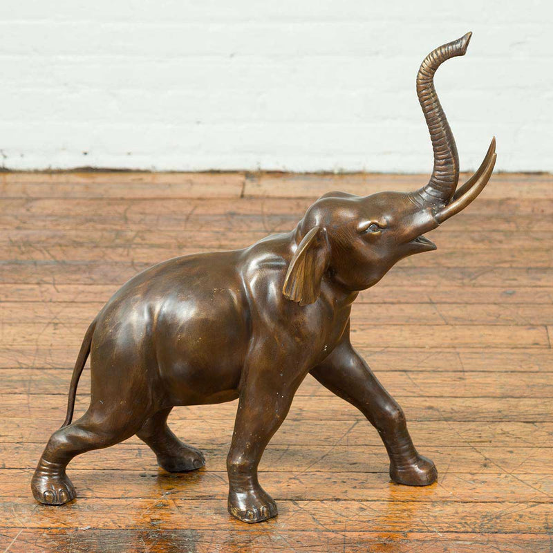 Contemporary Bronze Sculpture of a Trumpeting Elephant with Trunk Up-RG1630-2. Asian & Chinese Furniture, Art, Antiques, Vintage Home Décor for sale at FEA Home