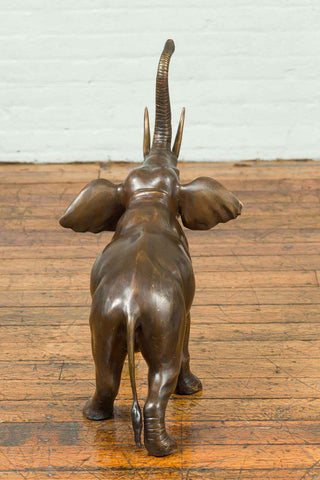 Contemporary Bronze Sculpture of a Trumpeting Elephant with Trunk Up-RG1630-9. Asian & Chinese Furniture, Art, Antiques, Vintage Home Décor for sale at FEA Home