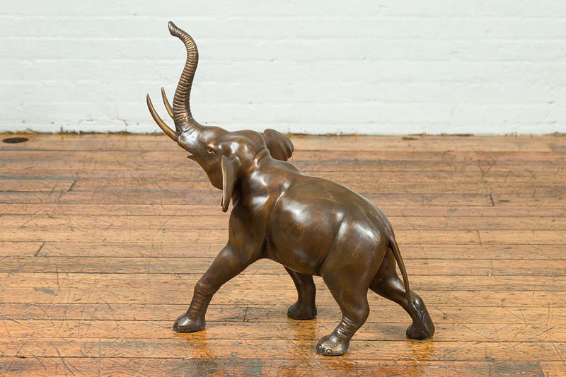 Contemporary Bronze Sculpture of a Trumpeting Elephant with Trunk Up-RG1630-10. Asian & Chinese Furniture, Art, Antiques, Vintage Home Décor for sale at FEA Home