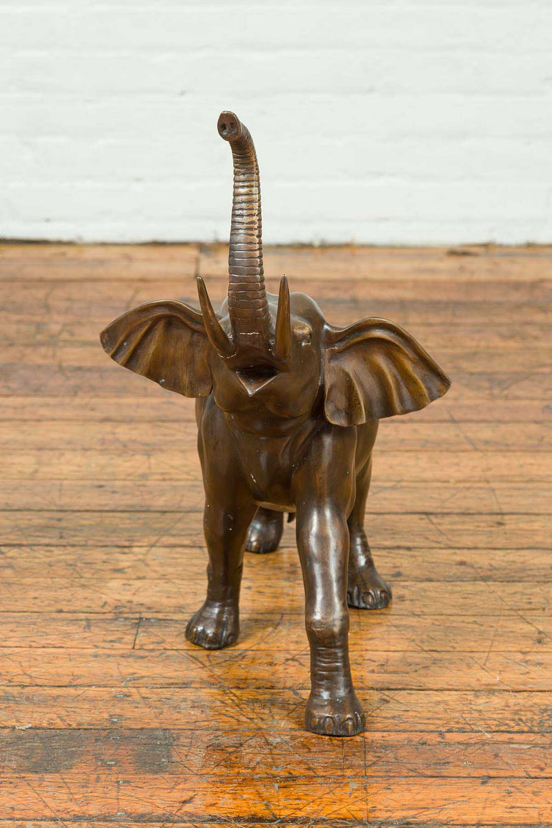 Contemporary Bronze Sculpture of a Trumpeting Elephant with Trunk Up-RG1630-11. Asian & Chinese Furniture, Art, Antiques, Vintage Home Décor for sale at FEA Home