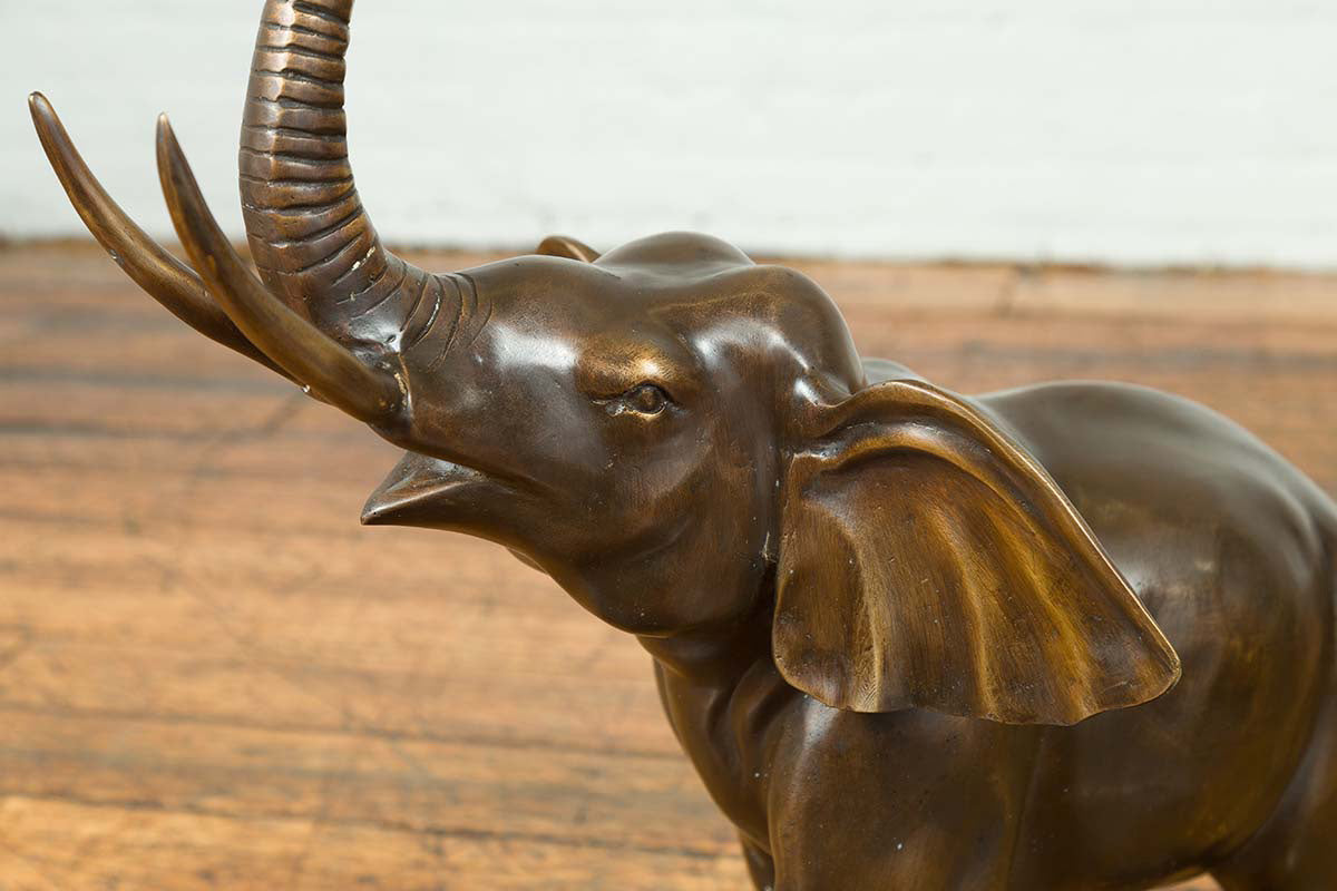 Contemporary Bronze Sculpture of a Trumpeting Elephant with Trunk Up-4. Asian &amp; Chinese Furniture, Art, Antiques, Vintage Home Décor for sale at FEA Home