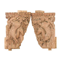 Pair of Qing Dynasty Hand-Carved Wooden Temple Corbels with Deer Motifs