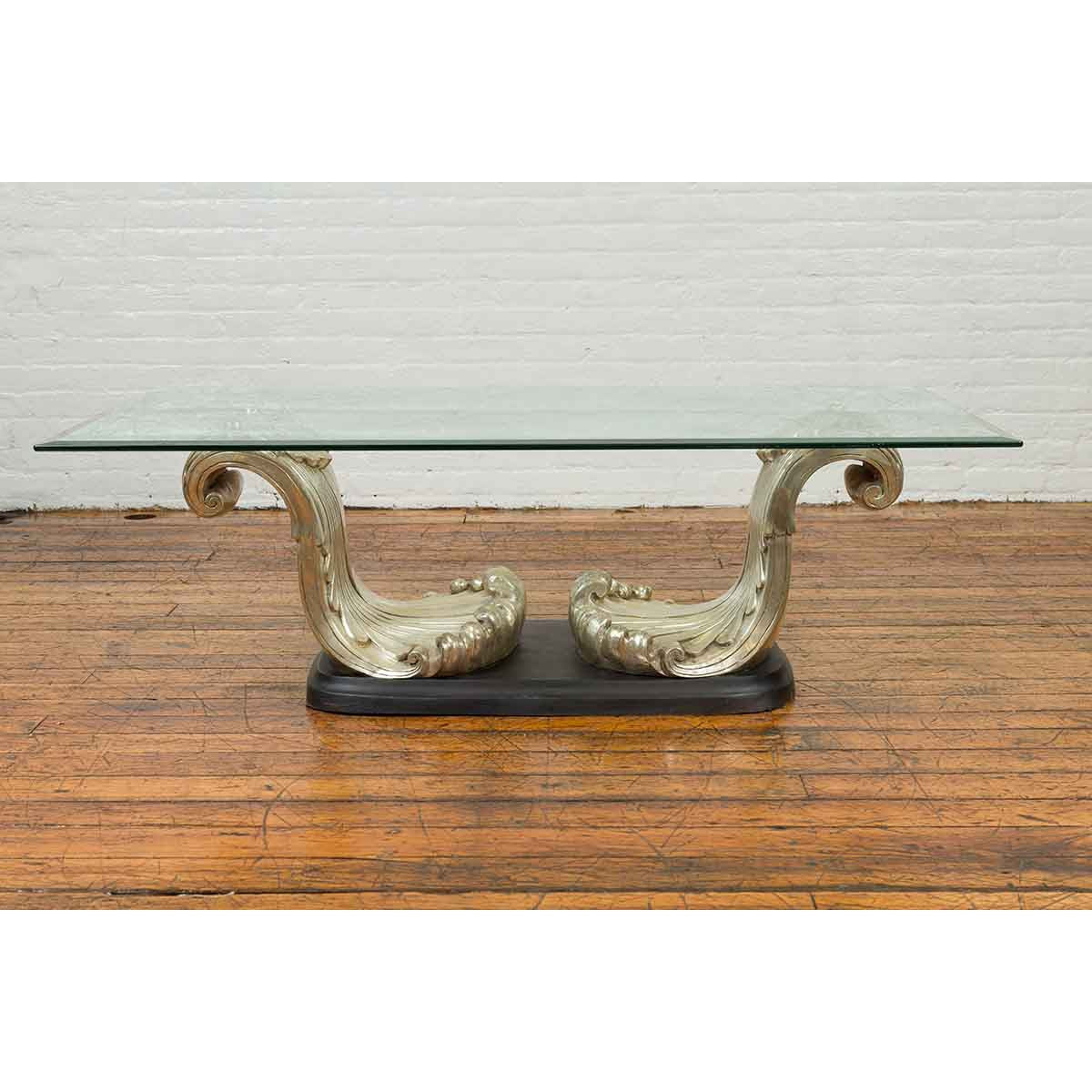 Silver Waves Contemporary Bronze Coffee Table Base-2. Asian & Chinese Furniture, Art, Antiques, Vintage Home Décor for sale at FEA Home