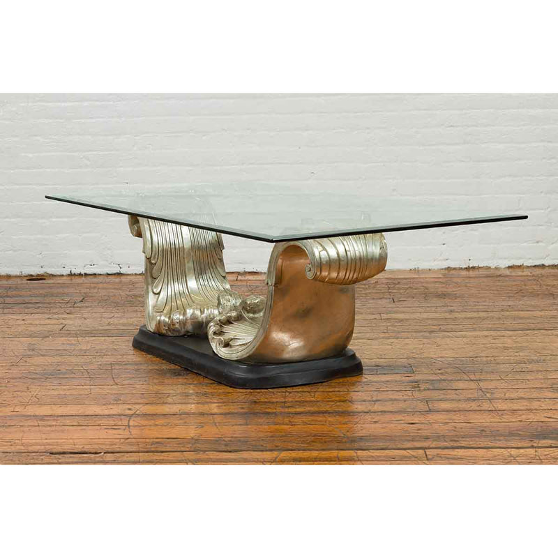 The Wave, Contemporary Silver on Bronze Scrolling Coffee Table Base
