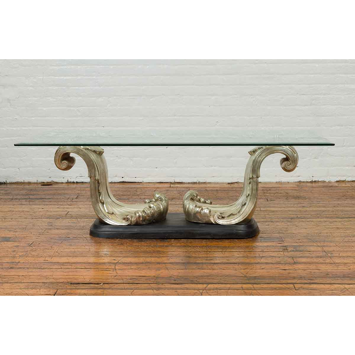 Silver Waves Contemporary Bronze Coffee Table Base-4. Asian &amp; Chinese Furniture, Art, Antiques, Vintage Home Décor for sale at FEA Home