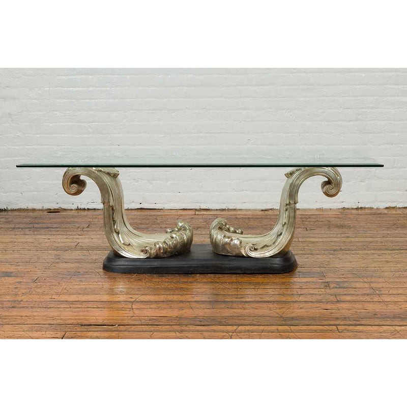 The Wave, Contemporary Silver on Bronze Scrolling Coffee Table Base