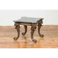 Vintage Renaissance Style Side Table with Grotesque Motifs and Black Marble Top