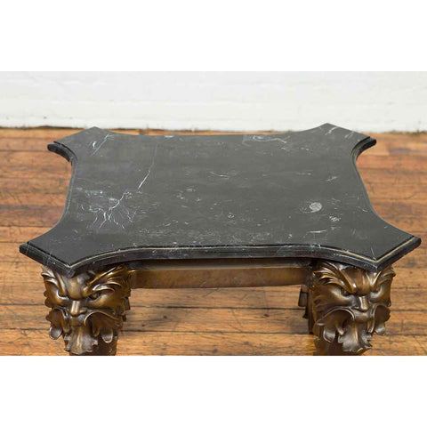 Vintage Renaissance Style Side Table with Grotesque Motifs and Black Marble Top