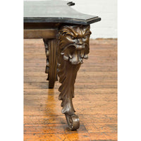 Vintage Renaissance Style Side Table with Grotesque Motifs and Black Marble Top