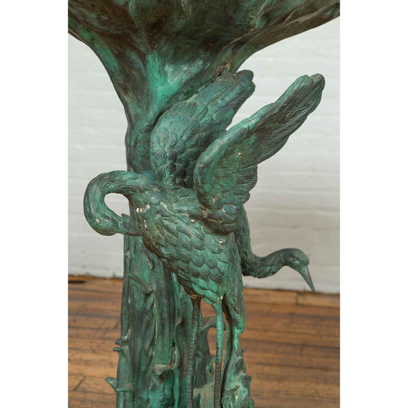Contemporary Cast Bronze Planter with Cranes and Verdigris Patina