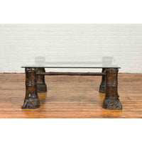 Contemporary Bronze Coffee Table Base with Large Hoof Feet with Brown Patina