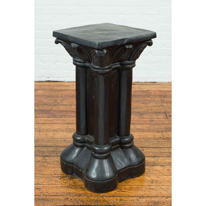 Greco-Roman Style Vintage Bronze Pedestal Base with Palmettes and Demi-Columns