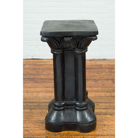 Greco-Roman Style Vintage Bronze Pedestal Base with Palmettes and Demi-Columns