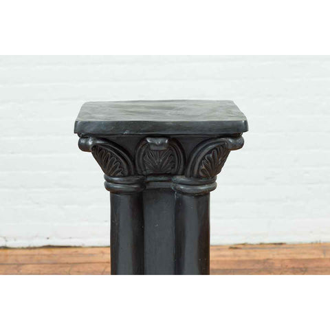 Greco-Roman Style Vintage Bronze Pedestal Base with Palmettes and Demi-Columns