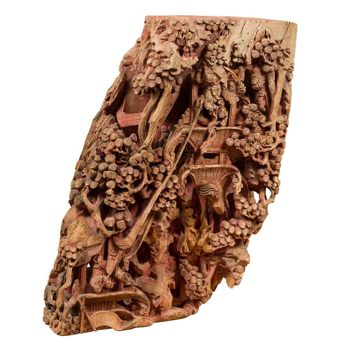 Antique Chinese Hand Carved Temple Corbel with Original Red Polychromy-1. Asian & Chinese Furniture, Art, Antiques, Vintage Home Décor for sale at FEA Home