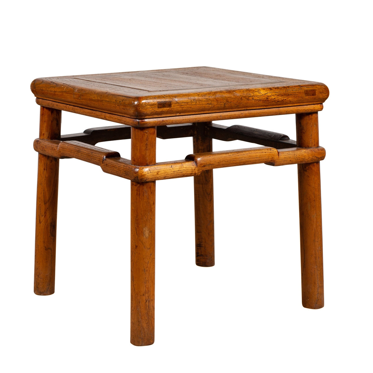 Chinese Antique Ming Style Natural Wood Side Table with Humpback Stretcher-1. Asian & Chinese Furniture, Art, Antiques, Vintage Home Décor for sale at FEA Home