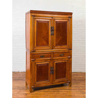 Chinese Antique Two-Toned Stacking Storage Cabinet with Doors and Drawers