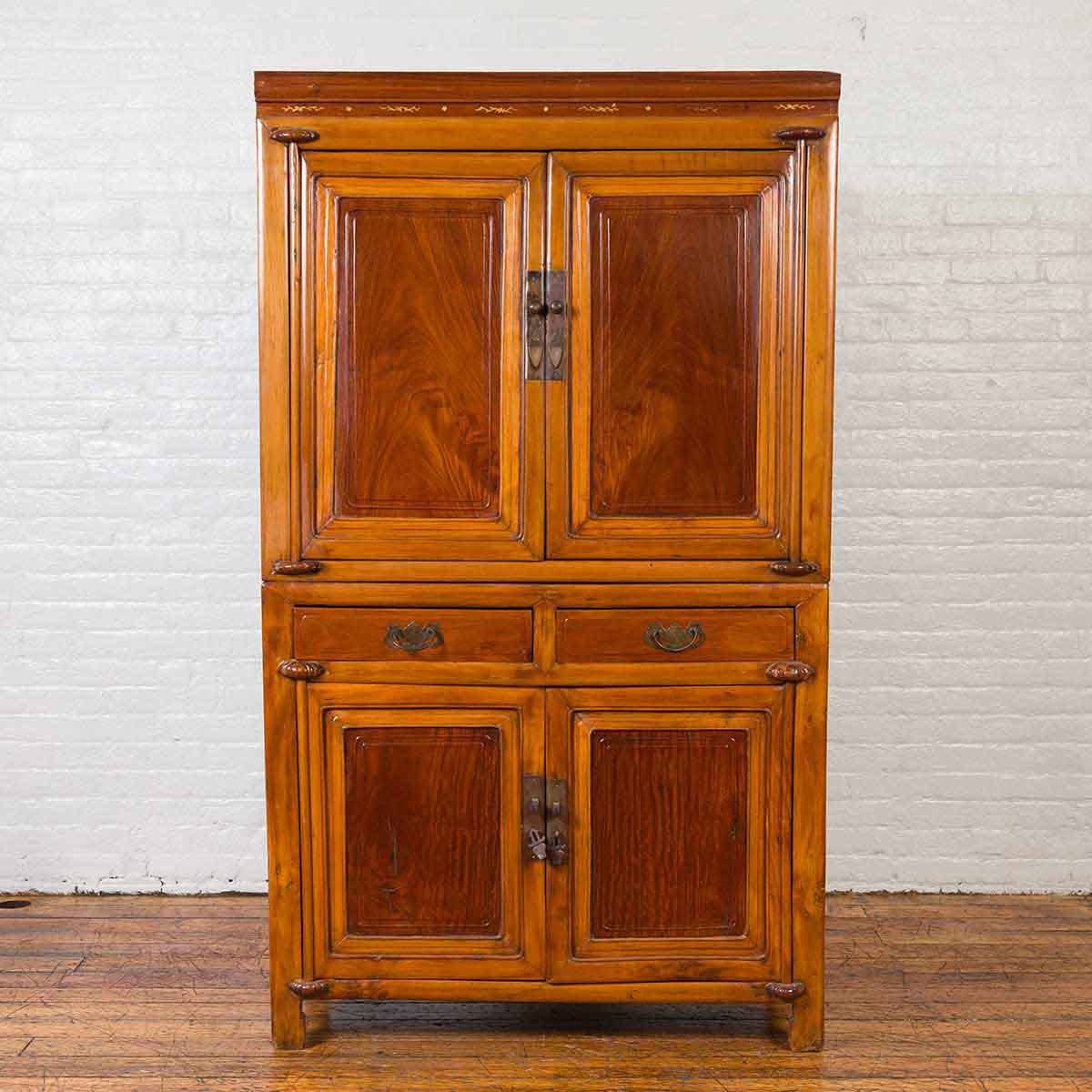 Chinese Antique Two-Toned Stacking Storage Cabinet with Doors and Drawers-2. Asian & Chinese Furniture, Art, Antiques, Vintage Home Décor for sale at FEA Home