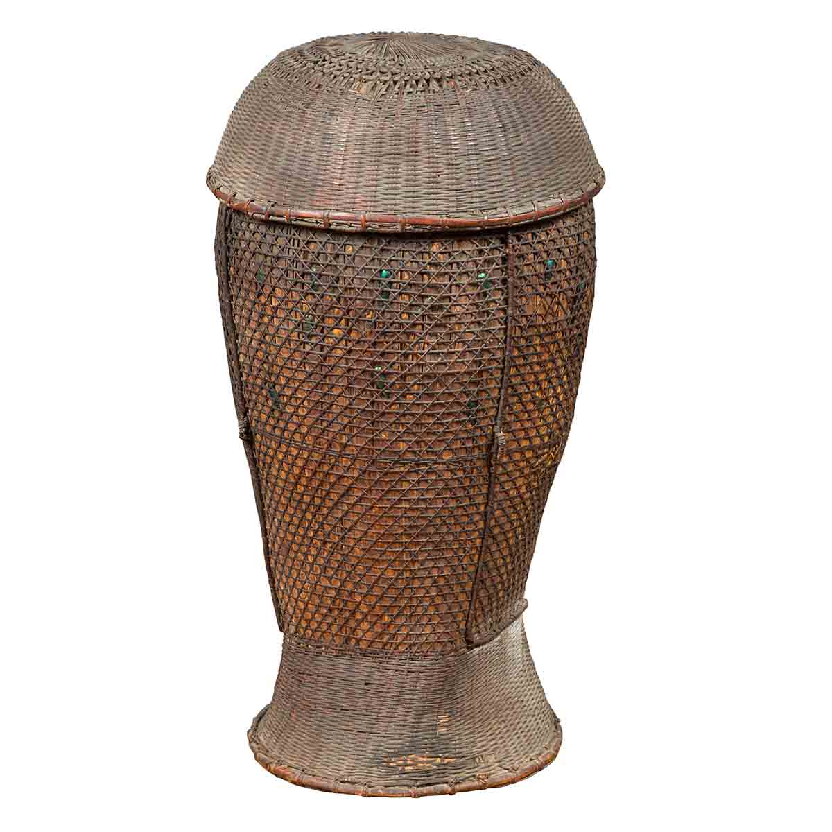 Antique Farmer's Grain Basket with Iridescent Motifs and Weathered Appearance-1. Asian & Chinese Furniture, Art, Antiques, Vintage Home Décor for sale at FEA Home