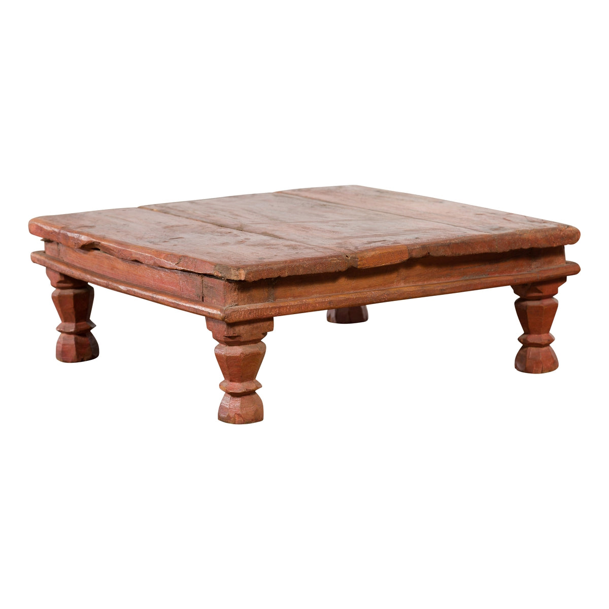 Antique Indian Low Wooden Prayer Table Stand with Carved Angular Legs-1. Asian & Chinese Furniture, Art, Antiques, Vintage Home Décor for sale at FEA Home