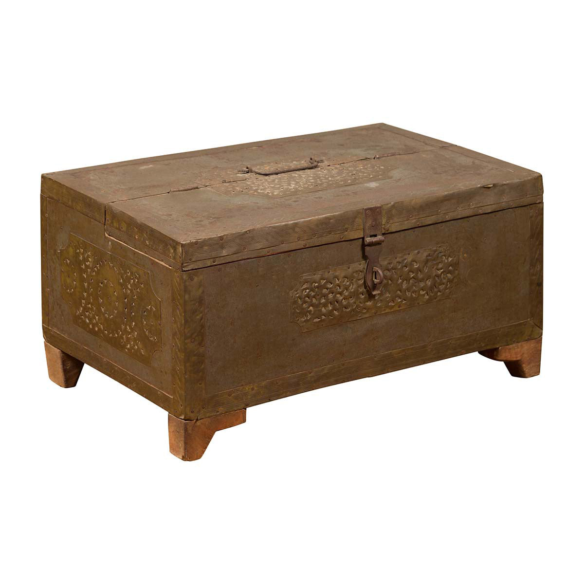 Indian 19th Century Merchant's Chest with Pierced Geometric Decor and Patina-1. Asian & Chinese Furniture, Art, Antiques, Vintage Home Décor for sale at FEA Home