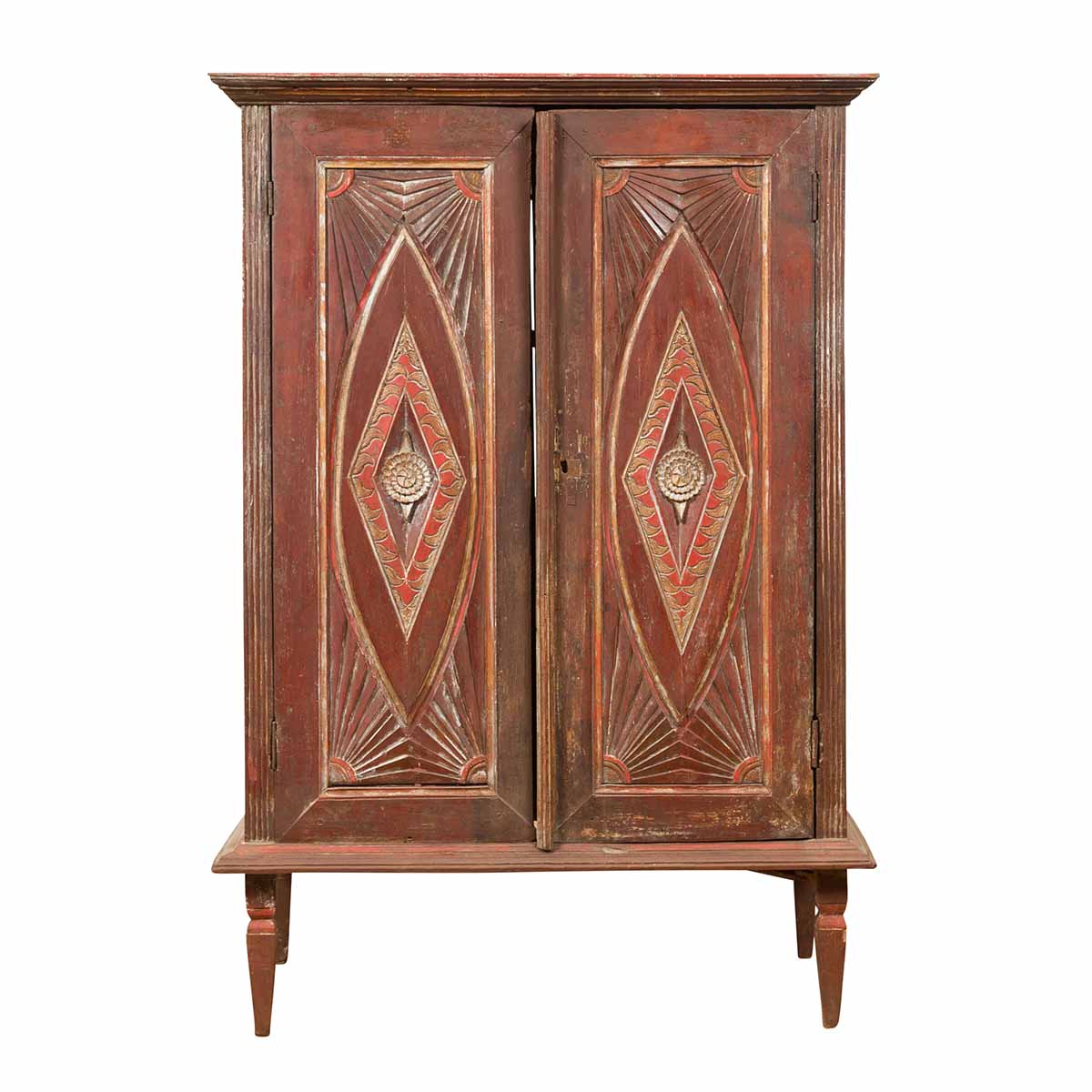 Antique Indonesian Wooden Cabinet with Carved and Painted Geometric Motifs-1. Asian & Chinese Furniture, Art, Antiques, Vintage Home Décor for sale at FEA Home